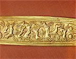 Detail of the gold sheath of one of the king's daggers showing animals in a hunting scene, from the tomb of the pharaoh Tutankhamun, discovered in the Valley of the Kings, Thebes, Egypt, North Africa, Africa