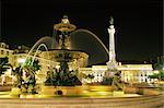 Rossio Square (Dom Pedro IV Square) at night, Lisbon, Portugal, Europe