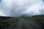 Overcast sky above the road into the Andes mountains, Parque Nacional Volcan Isluga (Volcan Isluga National Park), Chile, South America