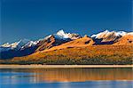 Lac Pukaki et Mont Stevenson, gamme de garrigues, île du Sud, Nouvelle Zélande, des Alpes, Canterbury, Southern Pacific