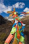 Prière drapeaux, réserve naturelle de Yading, Province du Sichuan, Chine, Asie