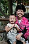 Woman and child of Yao minority (Long Hair) tribe, Longsheng terraced ricefields, Guilin, Guangxi Province, China, Asia