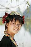 Young woman of Yao Minority mountain tribe, Li River, Yangshuo, Guangxi Province, China, Asia