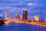 Genesee River and Rochester skyline, New York State, United States of America, North America