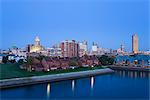 Erie Basin Marina and city skyline, Buffalo, New York State, United States of America, North America