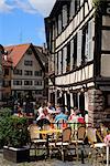 Restaurant, timbered buildings, La Petite France, Strasbourg, Alsace, France, Europe