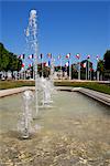 Fountains in Hautes Promenades park, looking towards Place de la Republique, Reims, Marne, Champagne-Ardenne, France, Europe