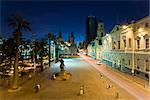 Elevated dusk view over Plaza de Armas to Santiago Cathedral, Santiago, Chile, South America