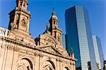 Cathedral Metropolitana and modern office building in Plaza de Armas, Santiago, Chile, South America