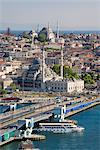 Élevé vue sur le Bosphore et de Sultanahmet de la tour de Galata, Istanbul, Turquie, Europe