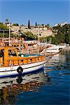 Boats moored in the Marina and Roman Harbour in Kaleici, Old Town, Antalya, Anatolia, Turkey, Asia Minor, Eurasia