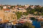 Elevated view over the Marina and Roman Harbour in Kaleici, Old Town, Antalya, Anatolia, Turkey, Asia Minor, Eurasia