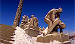 Snow covered statue in winter, Frogner Park (Vigeland's Park), Oslo, Norway, Scandinavia, Europe