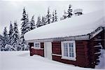 Verschneite Protokoll erbaute Haus, Norwegen, Skandinavien, Europa