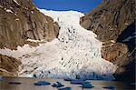 Briksdal's Glacier flowing into Nordfjord, Norway, Scandinavia, Europe