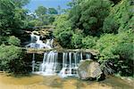 Part of the 300m Wentworth Falls on the great cliff face in the Blue Mountains, UNESCO World Heritage Site, east of Katoomba, New South Wales (N.S.W.), Australia, Pacific