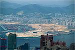 Construction site on reclaimed land in Kowloon in Victoria Harbour, Hong Kong, China, Asia