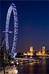 London Eye et les maisons du Parlement, Londres, Angleterre. Marques Barfield architectes