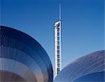 Glasgow Science Centre, Scotland. Detail with tower. Architect: Building Design Partnership