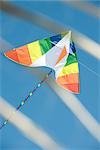 Colorful kite in midair, low angle view