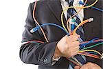 Close-up of Businessman Holding CAT5 Cables