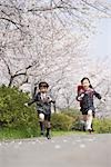 Schoolmate running on road