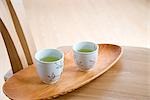 Cups of Japanese Tea in Tray