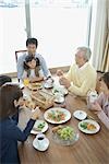 Asian family having breakfast together