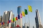 Skyscrapers and flags in pudong