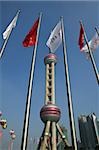 Flags and oriental pearl tower