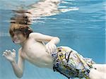 Portrait of a boy swimming underwater