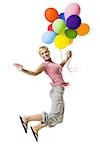 Woman with balloons jumping