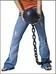 Woman shackled to ball and chain