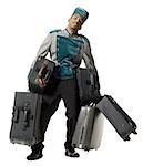 Bellboy with luggage struggling