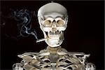 Closeup of skeleton smoking cigarette