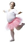 Obese man in tutu dancing