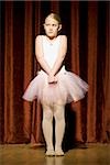 Ballerina girl with hands clasped nervously