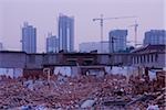 Detail of city street with garbage and urban blight