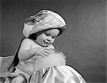 1950s BABY DRESSED AS SWAMI TURBAN HANDS ON CRYSTAL BALL PREDICTING THE FUTURE FORTUNE TELLER MAGIC GYPSY