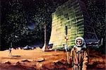 1960ER JAHRE ILLUSTRATION RETRO ASTRONAUTEN AUF ERDEN MOND SPACEMAN SURVEYORS ENTDECKER SCI-FI SCIENCE FICTION FANTASY