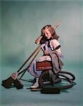 GIRL WITH CLEANING SUPPLIES VACUUM DUST PAN BROOMS
