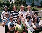 1970s OUTDOOR GROUP PORTRAIT OF ELEMENTARY AGE SCHOOL CHILDREN ETHNIC MIX BOYS AND GIRLS