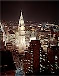 1960s 1965 NIGHT SKYLINE VIEW OF PHILADELPHIA SKYLINE CITY HALL IN CENTER RETRO VINTAGE