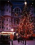 1970s CITY HALL COURTYARD AT NIGHT CHRISTMAS TREE WINTER PHILADELPHIA PENNSYLVANIA USA