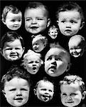 1930s MONTAGE OF BABY HEADS WITH VARIOUS EXPRESSIONS