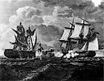 PAINTING OF SHIP BATTLE WITH MACEDONIAN BEING CAPTURED BY US FRIGATE IN 1812