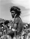 1920s 1930s PORTRAIT NATIVE PAPUAN WARRIOR PIERCED NOSE ARMBANDS HEAD DRESS PORT MORESBY NEW GUINEA