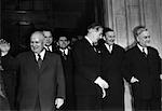 1950s NIKITA KHRUSHCHEV RUSSIAN PREMIER ANTHONY EDEN BRITISH PRIME MINISTER & SELWYN LLOYD & H.H. BULGANIN
