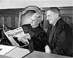 1950s COURTROOM JUDGES READING POLICE GAZETTE