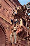 Repairs at Fatehpur Sikri, built by Akbar in 1570 as his administrative capital, Uttar Pradesh state, India, Asia